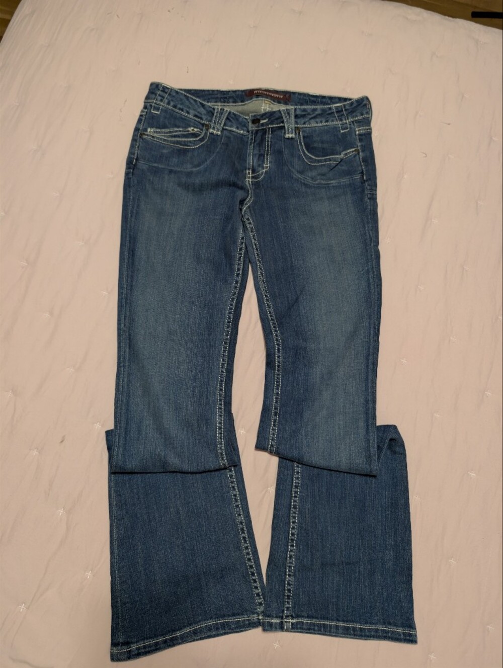 Yanuk Women's Dark Blue Flare Jeans Y2K Thick Stitch